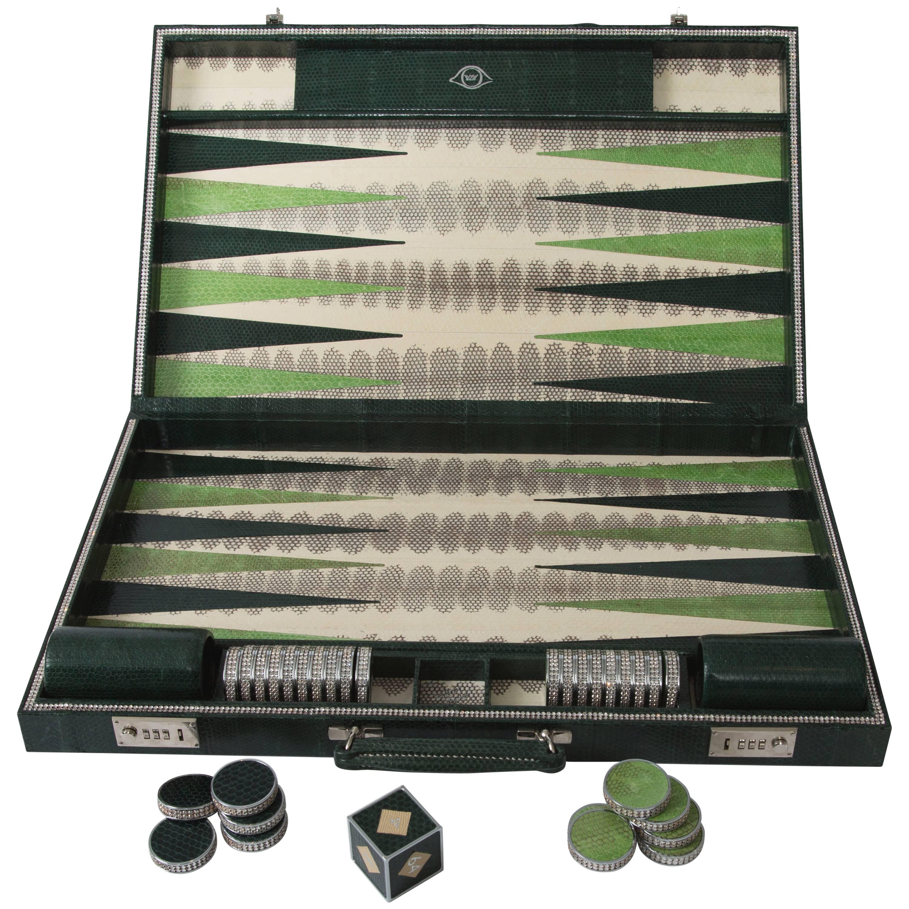 Geoffrey Parker-Emerald Snakeskin Backgammon Set For Sale