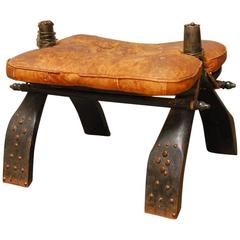 Vintage Moroccan Leather Camel Saddle Stool
