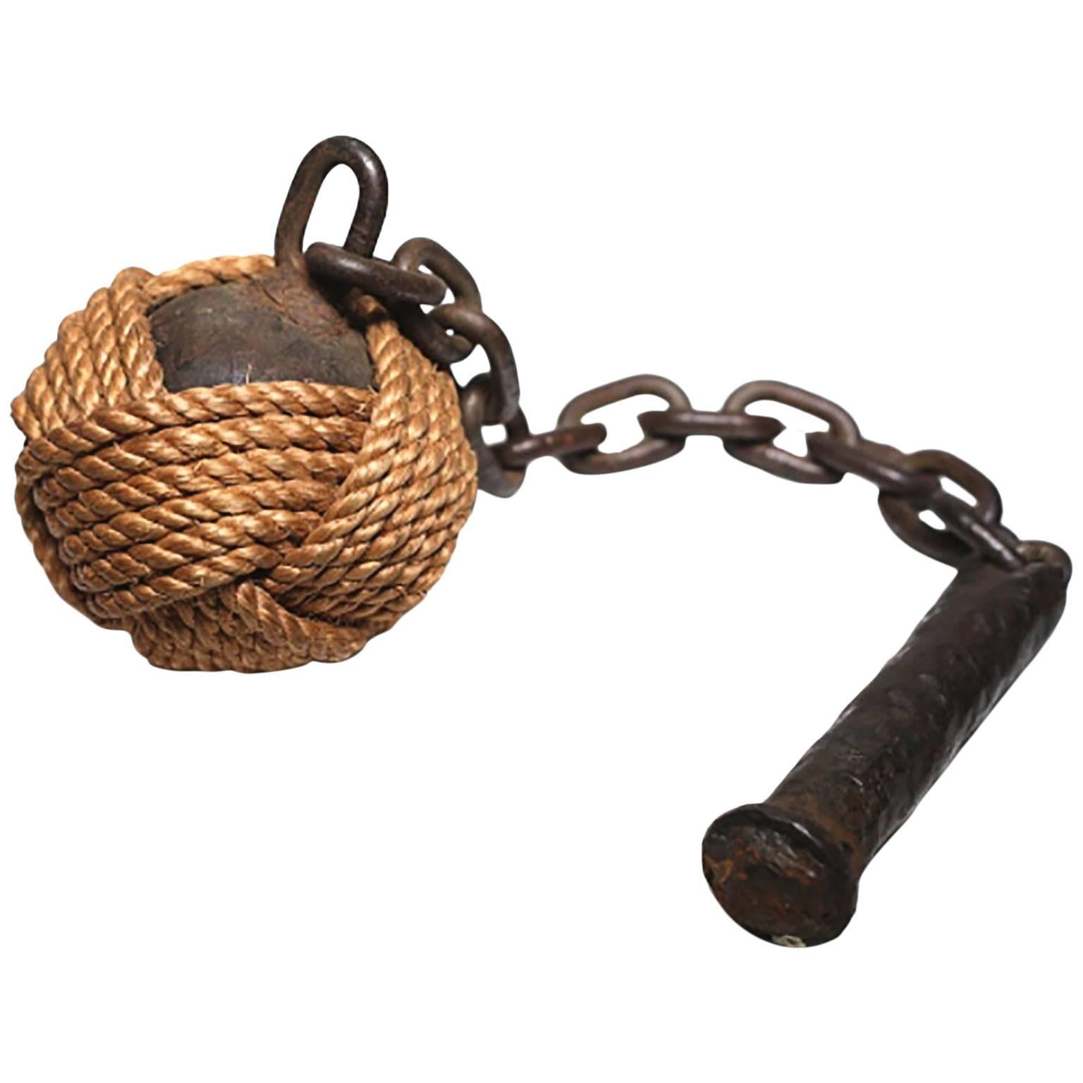 Late 19th Early 20th Century Cast Iron Prison Guard Ball and Chain Weapon