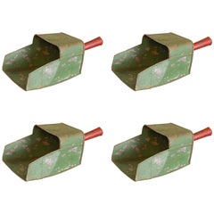 Industrial Painted Green Metal Scoops with Red Handles from Belgium, circa 1950 4