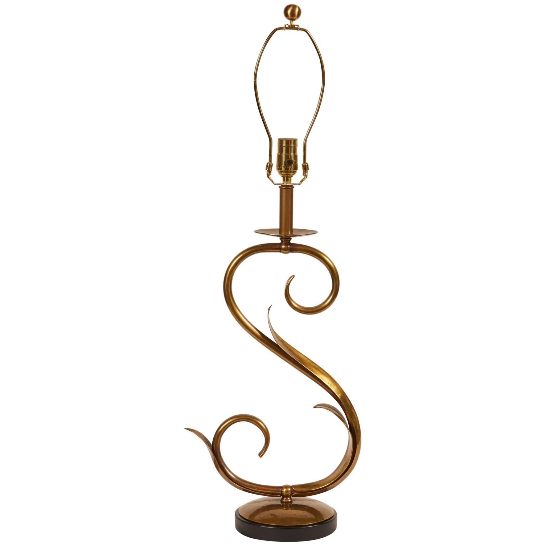 20th Century American Brass Scroll Table Lamp