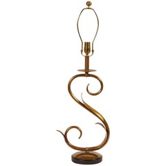 20th Century American Brass Scroll Table Lamp