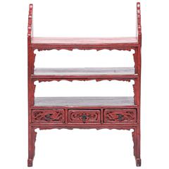 Chinese Three-Drawer Red Lacquer Collector's Shelf
