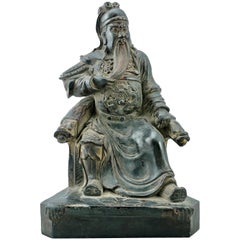 Fin Ming 17e Siècle Bronze d'Un Empereur Ou Général Assis
