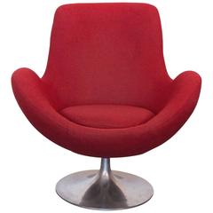 Retro Red Overman-Style Swivel Lounge Chair