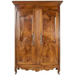 19th Century French Louis XV Style Hand-Carved Solid Walnut Armoire