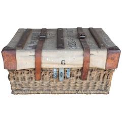 French Woven Red Cross Basket with Leather Straps from WWII