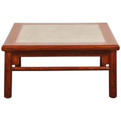 20th Century Ming Style Elm Coffee Table with a Green Stone Center Panel