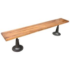 Antique Custom Industrial Adjustable Maple and Cast Iron Bench