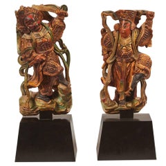 Antique Pair of 20th Century Taiwanese Deities on Stand