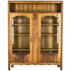 Antique Scottish Art Deco Two-Door Bookcase, Display Cabinet, Beveled Glass