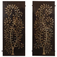 Pair of Rosewood Inlaid "Tree of Life" Panels