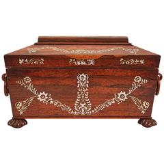 19th Century English Georgian Rosewood Tea Caddy with Mother of Pearl Inlay