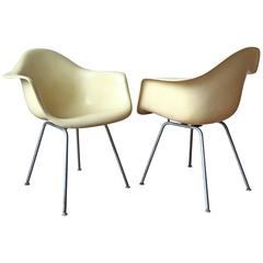 Two Herman Miller Eames DAX Armchairs in Parchment