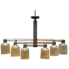 Murano Glass and Patinated Bronze Chandelier