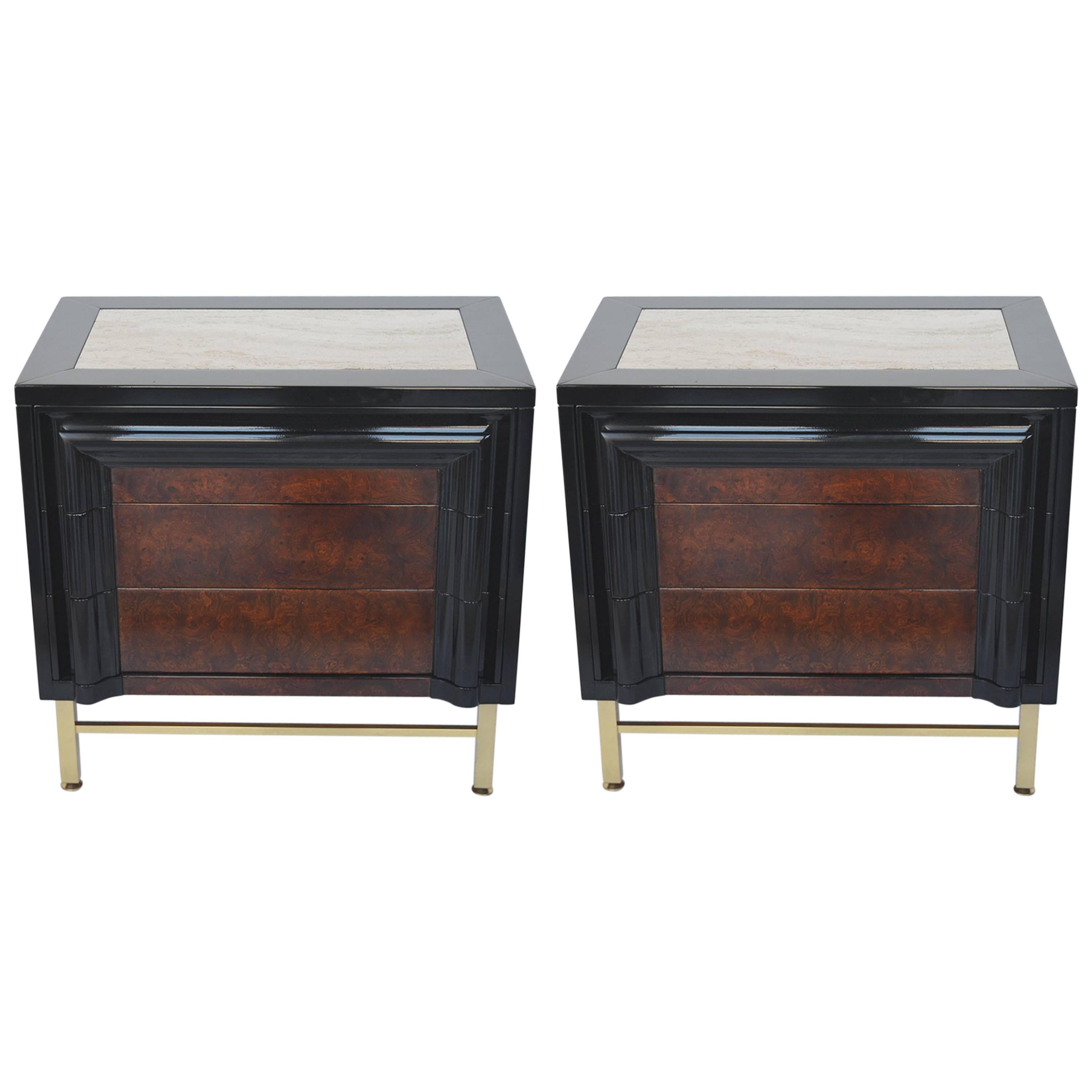 Pair of Italian Side Tables with Travertine Tops