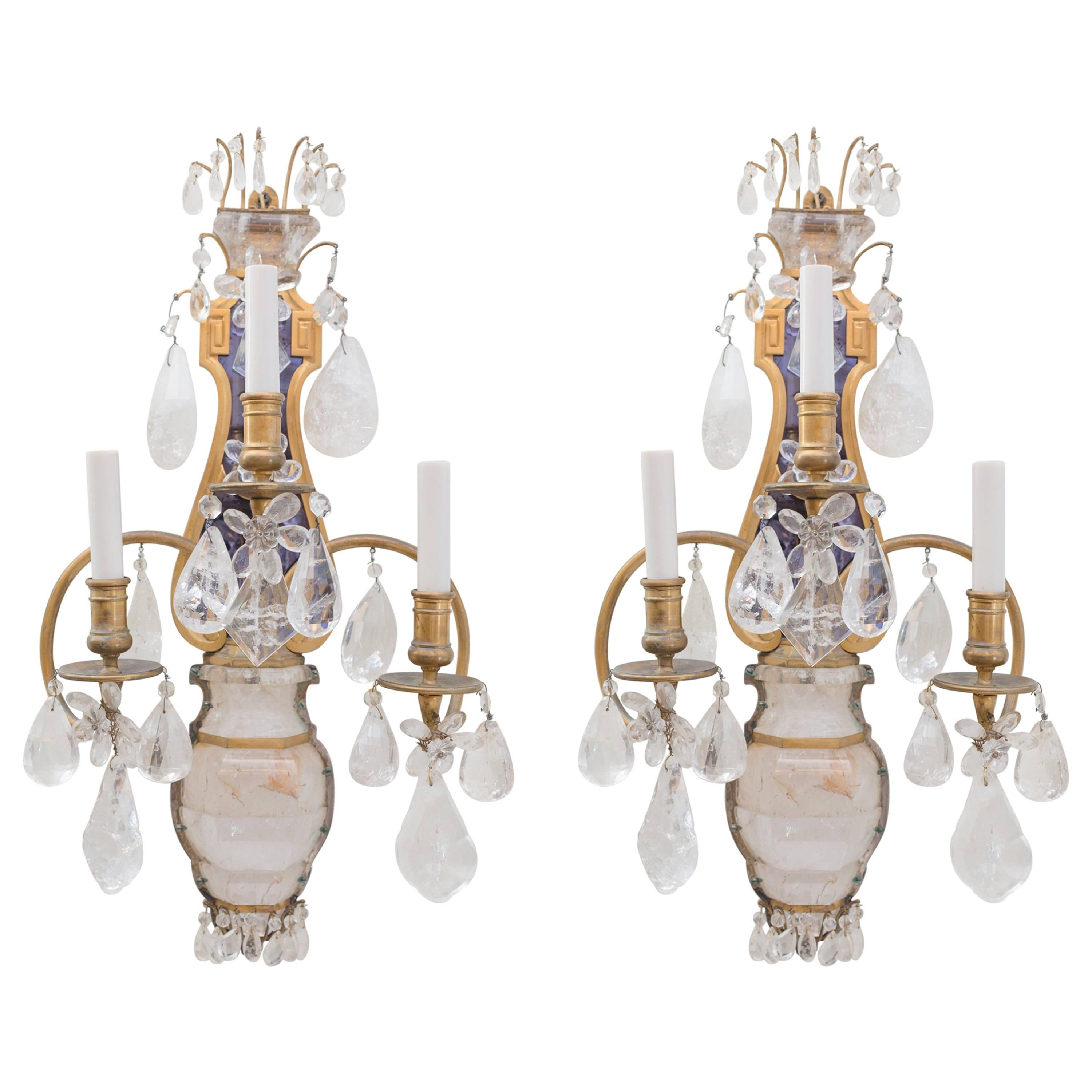 E.F.Caldwell Grand Rock Crystal Sconces For Sale
