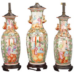 Antique Three 19th Century Vases Mounted as Lamps.  We will divide the pair.