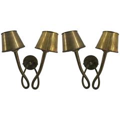 Pair of Italian Modern Patinated Bronze Wall Sconces, by William Switzer 