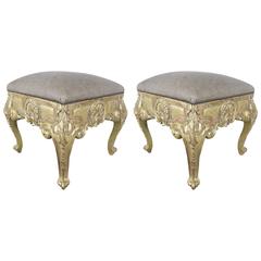 Pair of French Giltwood Benches with Leather Upholstery 12