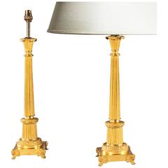 Pair of French Gilt Bronze and Gilt Lamps