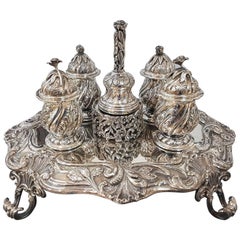 20th Century Italian Sterling Silver Inkstand, baroque revival made in Italy