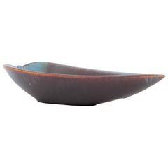 Rörstrand Brown and Blue Haresfur Leaf-Shaped Tray by Gunnar Nylund