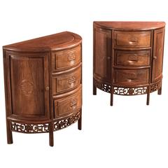 Pair of Mid-Century Chinese Rosewood Demi-Lune Cabinets