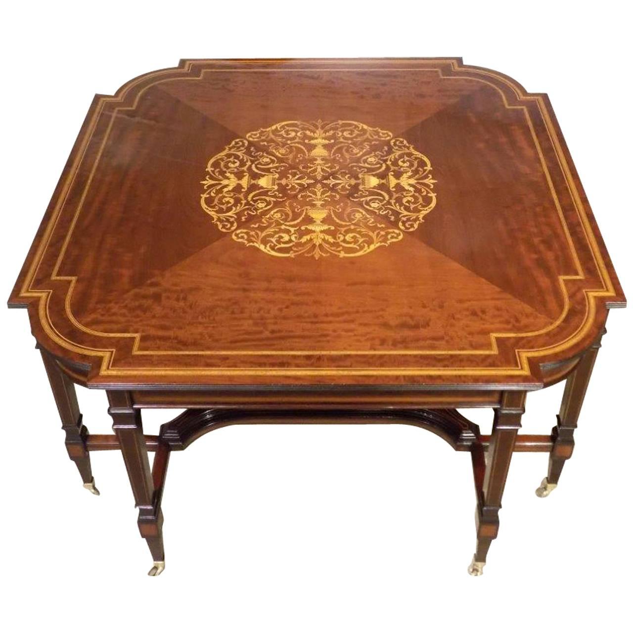 Large and Rare Mahogany Inlaid Edwardian Period Antique Centre Table For Sale