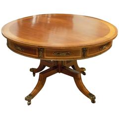 Rosewood and Satinwood Regency Period Antique Circular Drum Table