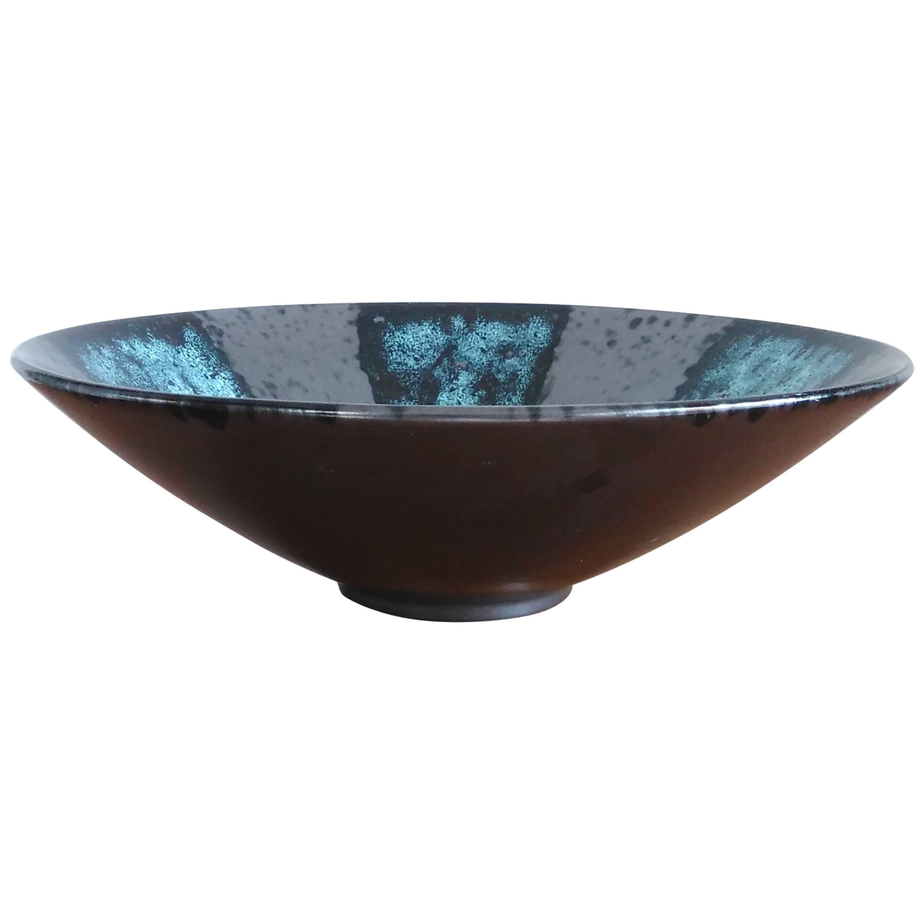 Rare Blue and Flat Black Ceramic Dish by Elchinger, France, 1960s