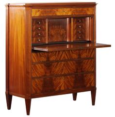 1950s, Handcrafted Mahogany Secretaire Made By A. Bäck Sweden.