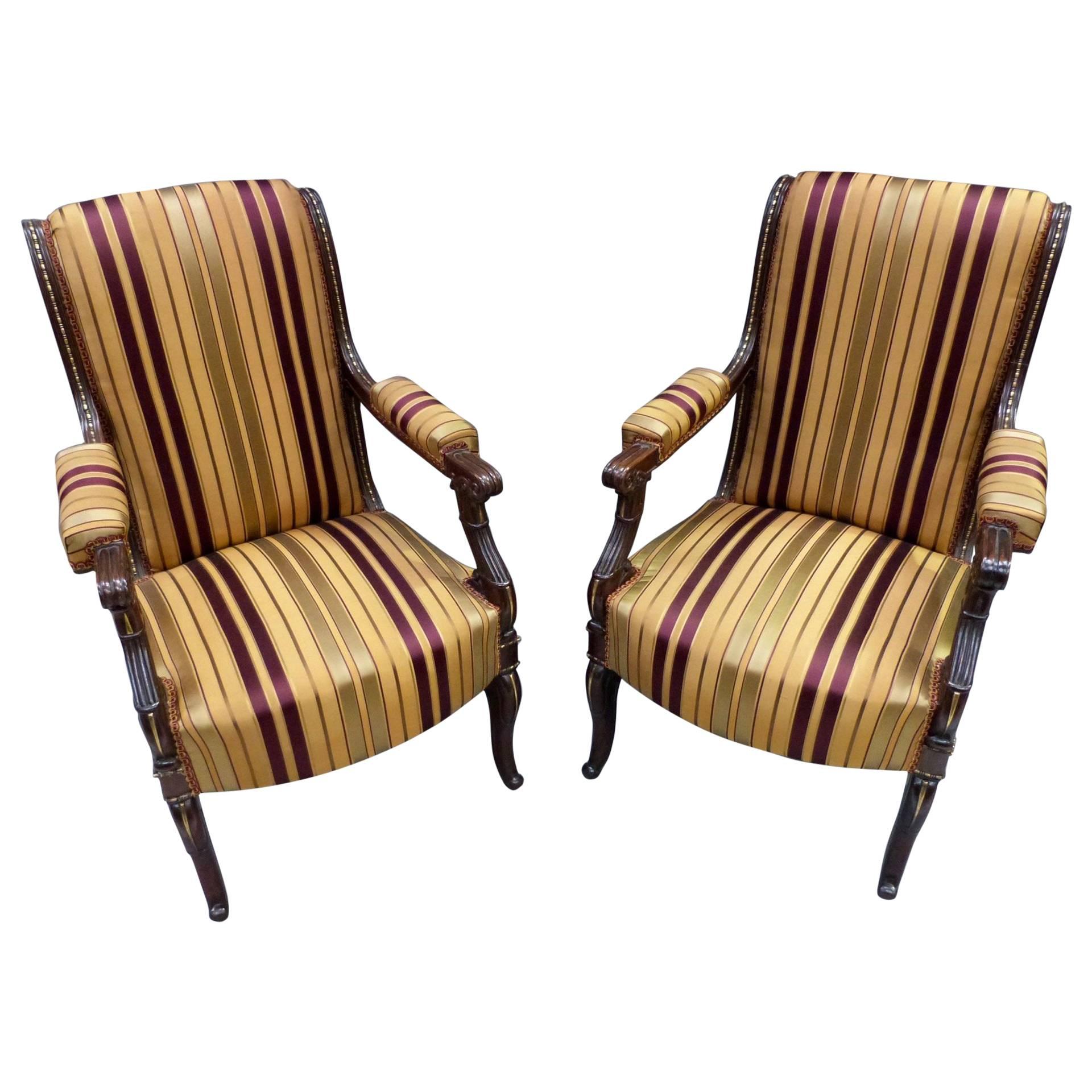 Pair of Early 19th Century French Empire Elbow Chairs For Sale