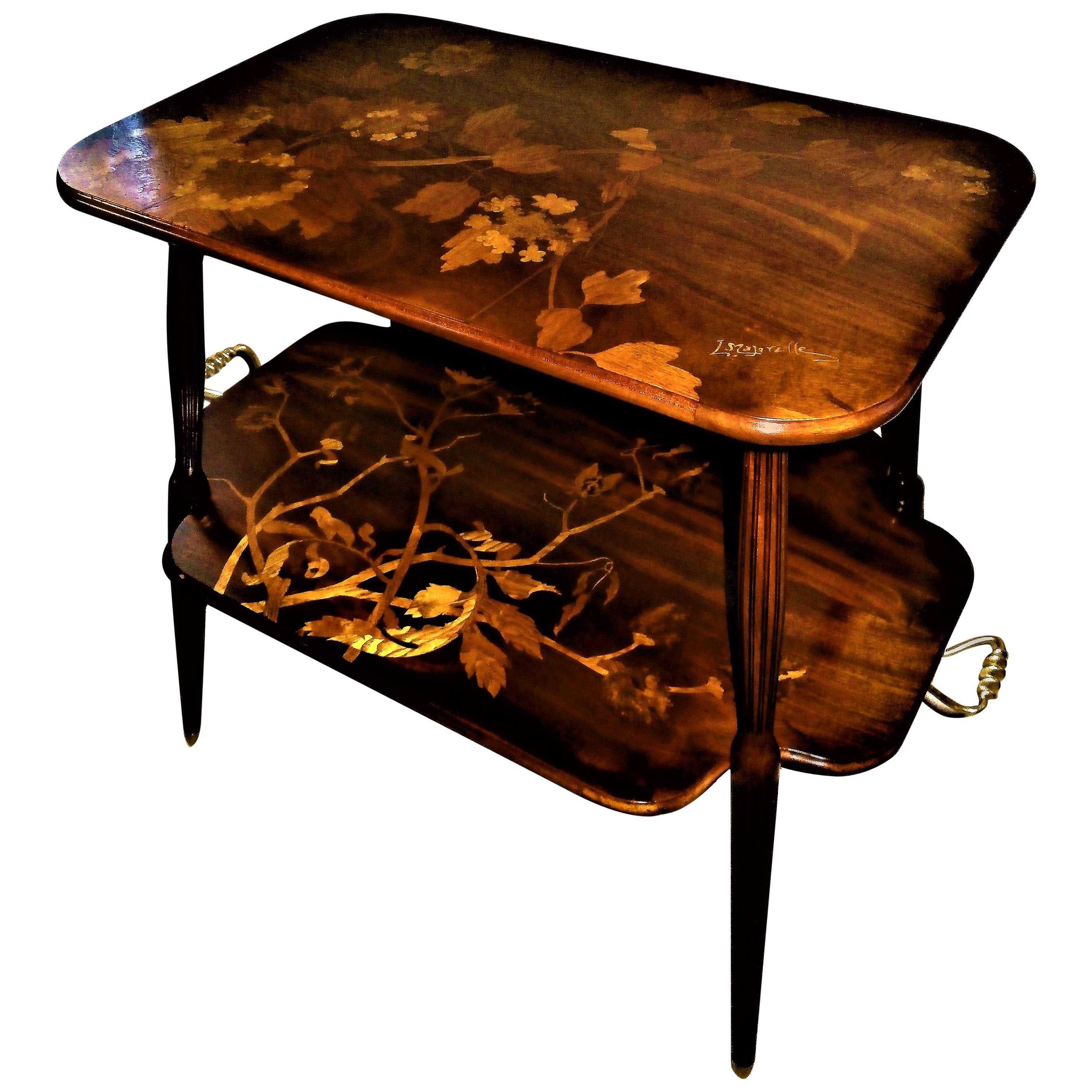 Unique Louis Majorelle French Art Nouveau Marquetry Table, Signed