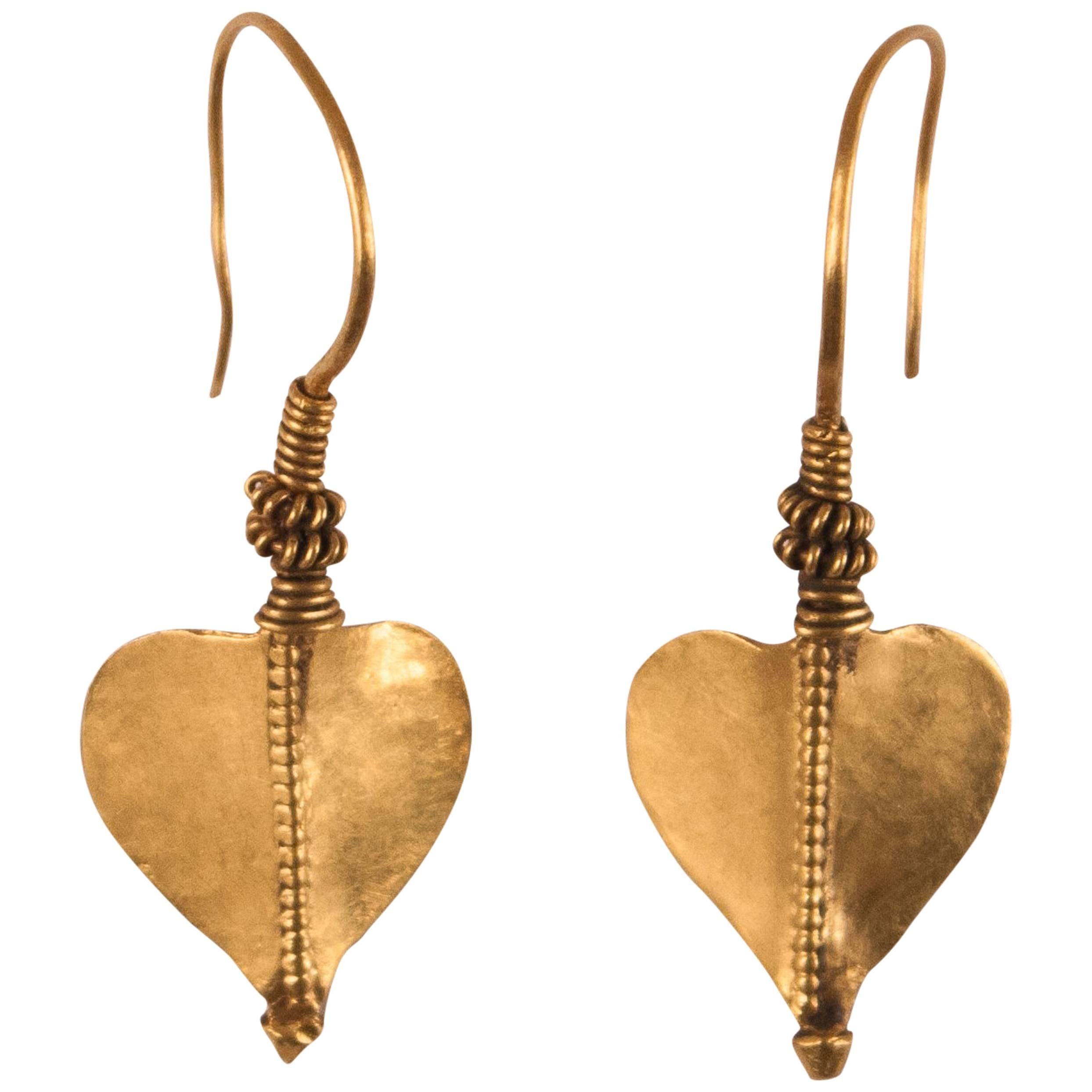 22-Karat Gold Leaf Dangle Earrings from India For Sale