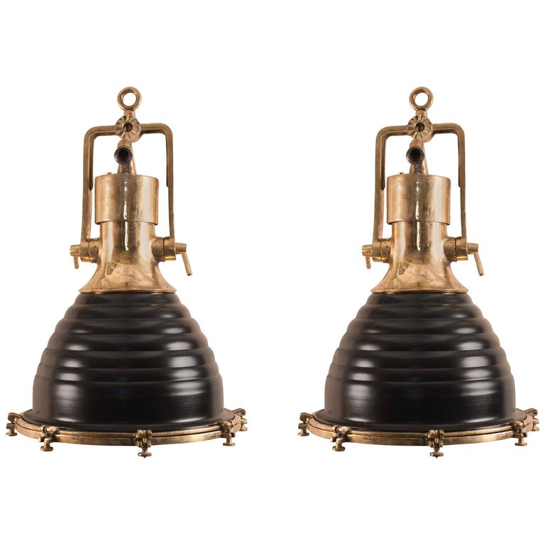 Pair Of Brass And Black Nautical Ship Deck Lights At 1stdibs Pair Of Brass And Black Nautical Ship Deck Lights For