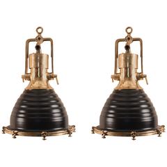 Pair of Brass and Black Nautical Ship Deck Lights