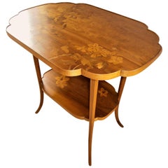 French Art Nouveau Marquetry Gueridon Table, signed by Gallé