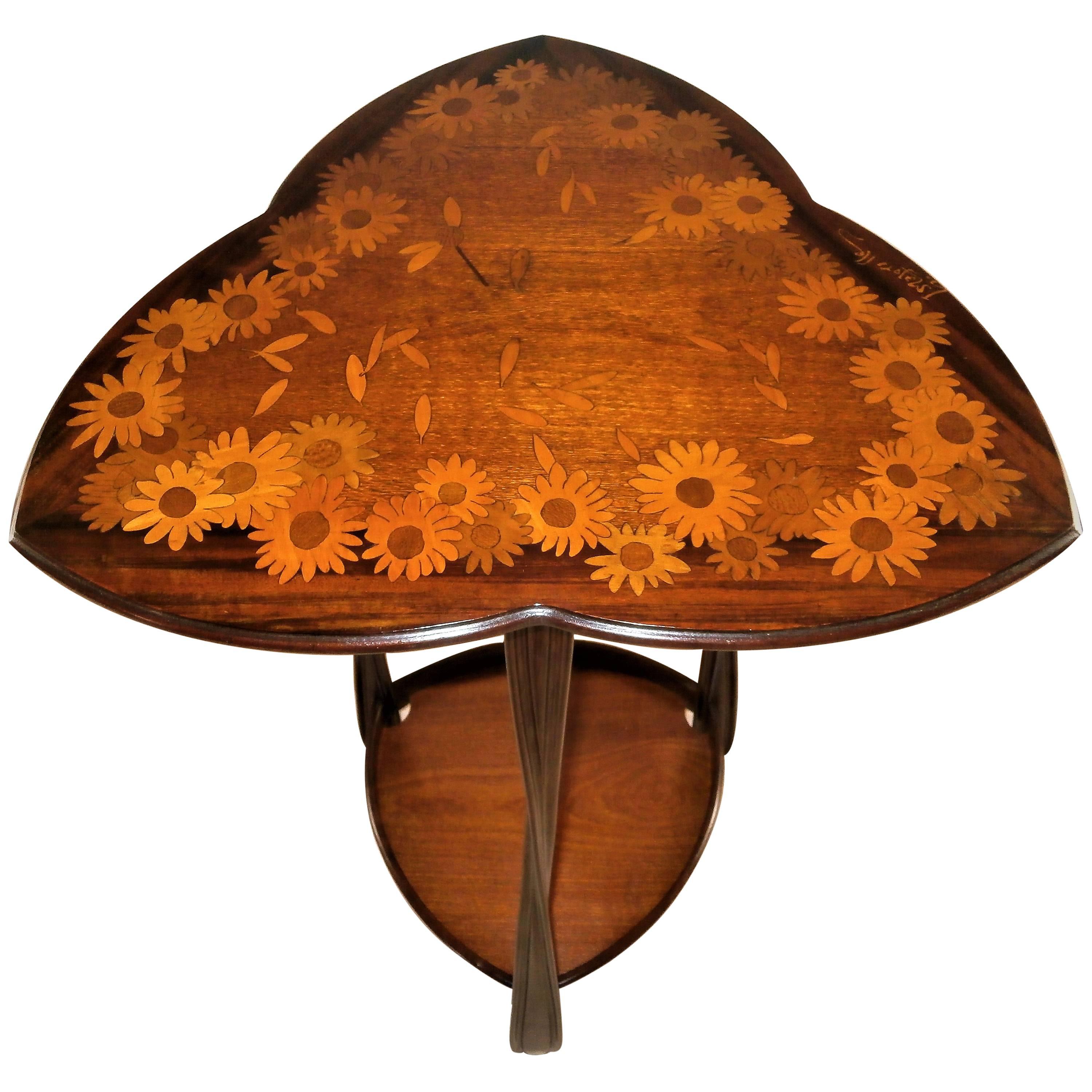 Charming Majorelle "Signed" Gueridon Marquetry Table, French Art Nouveau