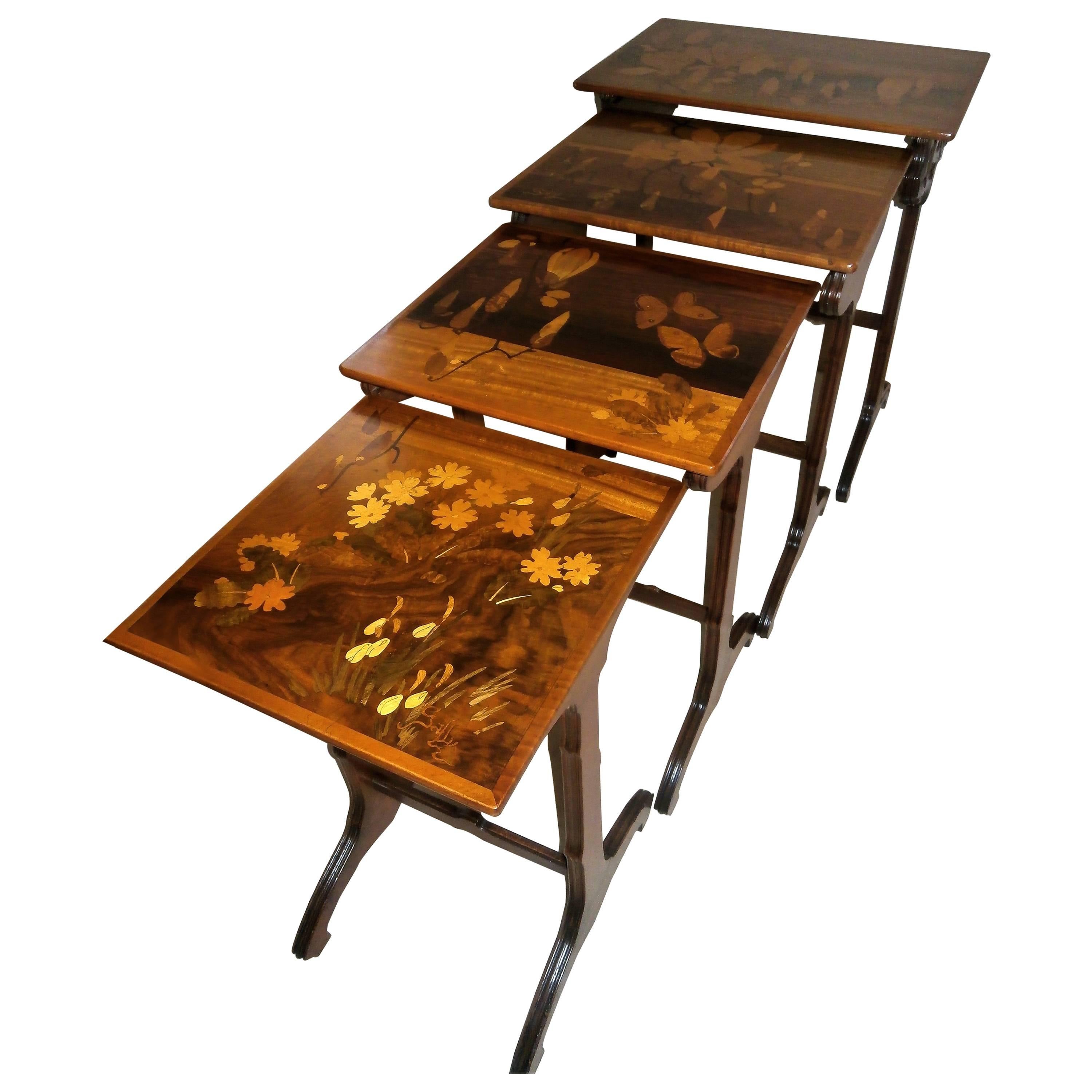 Stunning Art Nouveau Marquetry Nesting Tables Signed by Gallé