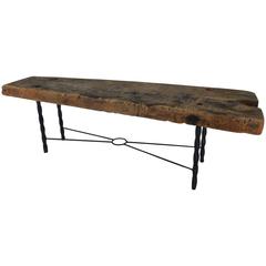 Antique Early 18th Century Walnut Slab Butcher Block Bench Table