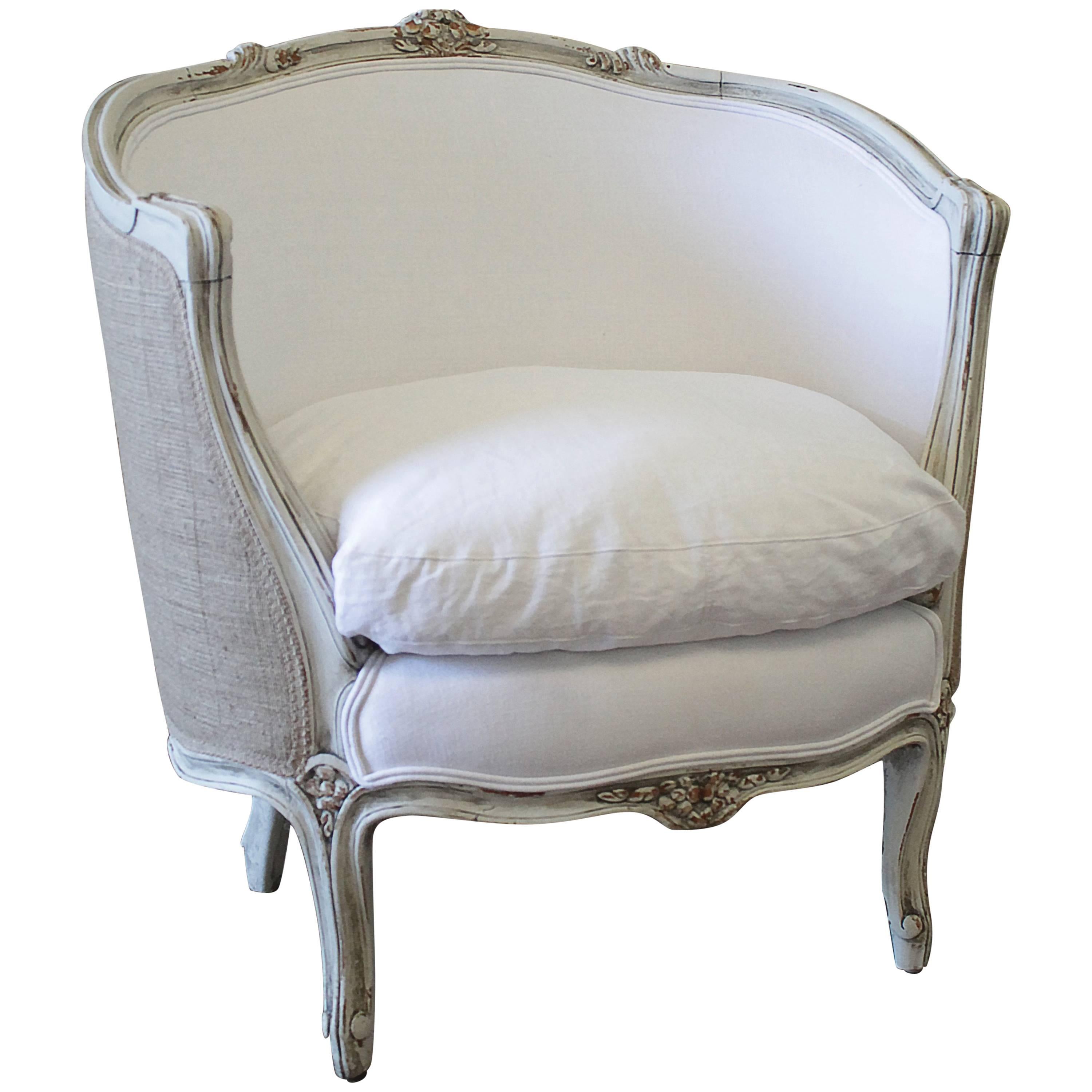 Louis XV Style Painted and Upholstered Barrel Chair