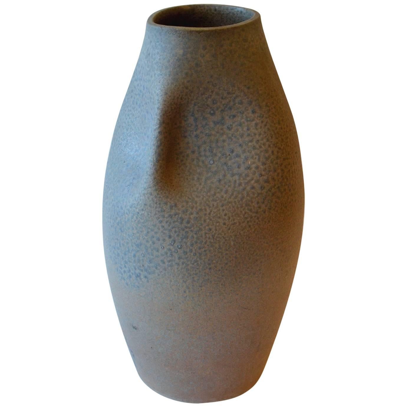Large Ceramic 1960's Vase with Sea Blue Glaze For Sale