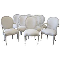 Set of Four Painted and Upholstered Neoclassical Style Dining Chairs, EJ Victor
