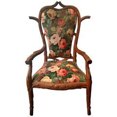 Carved Wood Tree Armchair with Flowers, circa 1900