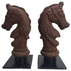 Pair of Late 19th Century Cast Iron Horse Head Post Toppers