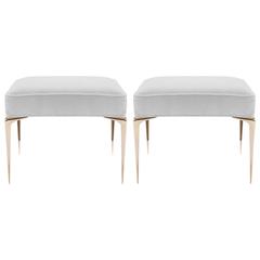 Colette Brass Ottomans in Dove Velvet by Montage, Pair 7