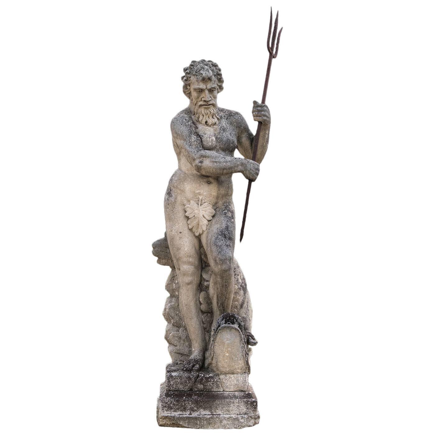 Magnificent North Italian 19th Century Stone Sculpture Figure of God Neptune