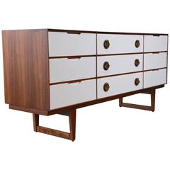 Vintage Spade Handle Walnut Nine-Drawer Dresser by Stanley