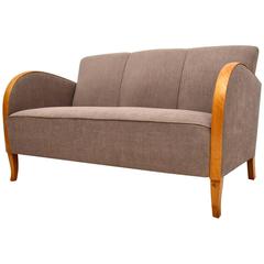 Swedish Art Deco Satin Birch Upholstered Sofa